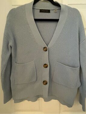 Tahari Pale Blue Ribbed Button-Front Cardigan
